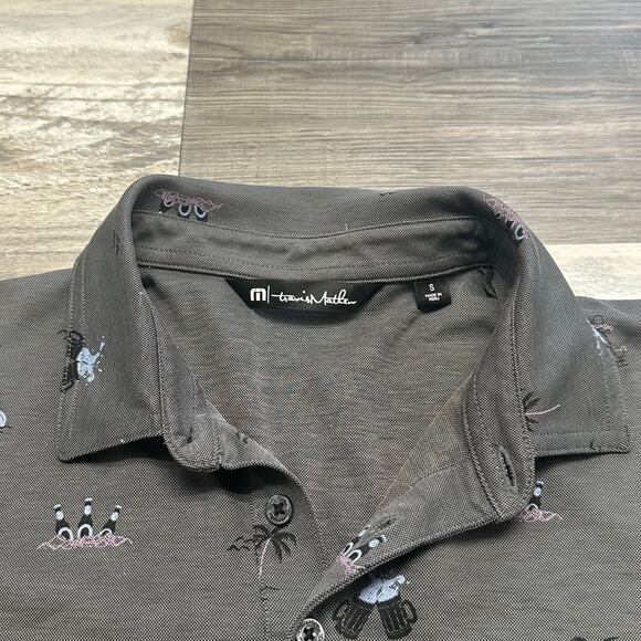 Travis Mathew Ensenada Gray Mens S Palm Trees Pima Cotton Blend Golf Polo Shirt - Picture 10 of 10